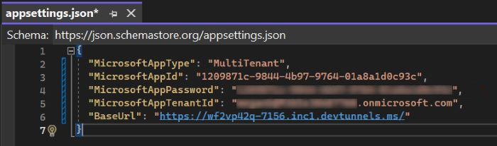 Visual Studio のappsetting.jsonを示すスクリーンショット。