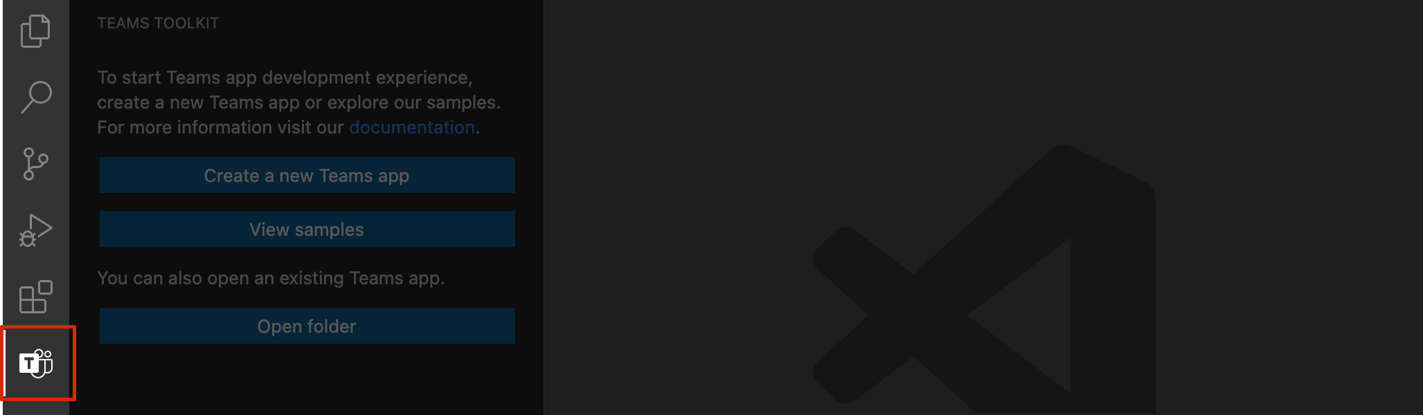 図は、Visual Studio Code サイド バーの Teams Toolkit アイコンを示しています。