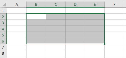 Excel で選択した範囲。