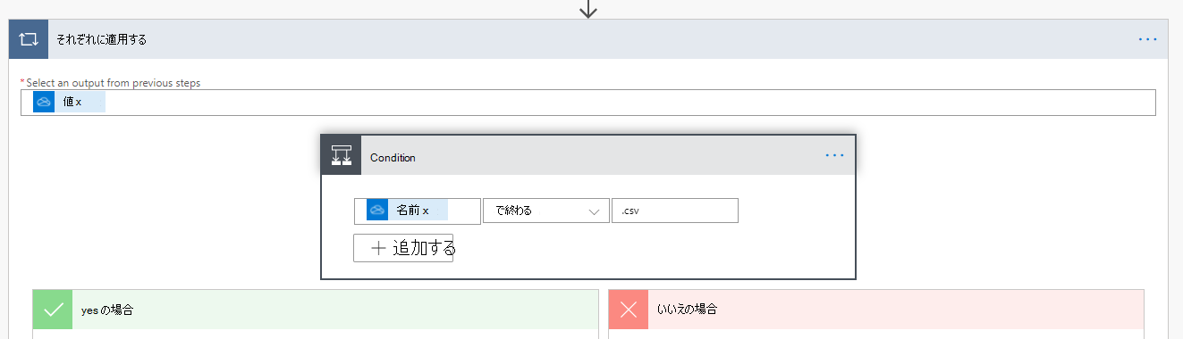 アクション作業ウィンドウの完了した条件コントロール。