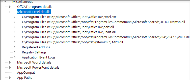 Excel の詳細のツリー ビュー