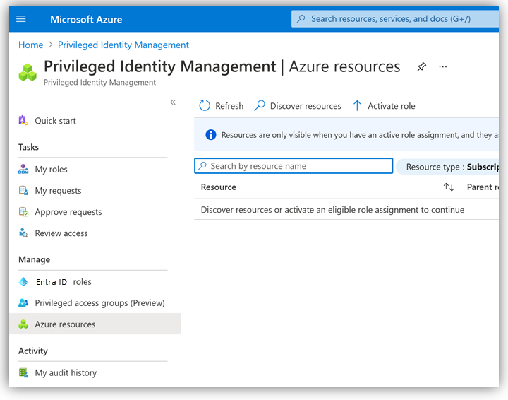 Azure サブスクリプションは PIM 経由で管理されません。