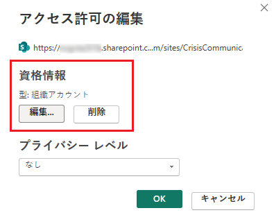 編集権限 - 組織数に設定された資格情報。