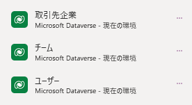 データ ペインの取引先企業、チーム、およびユーザー テーブル。