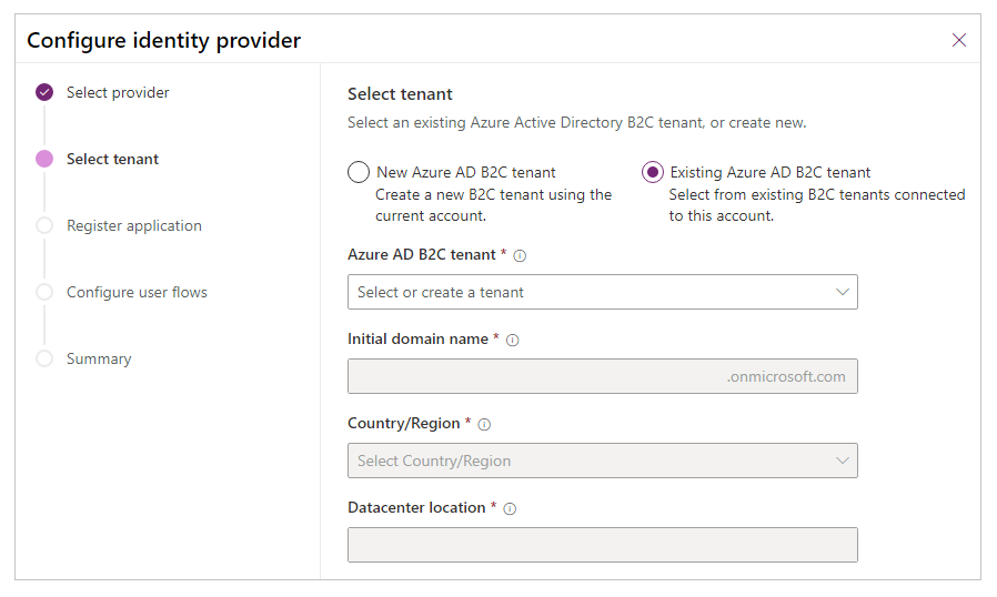 Azure AD B2C テナントを選択または作成する。