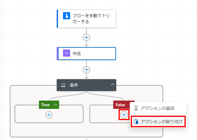 アクションの貼り付け画面。