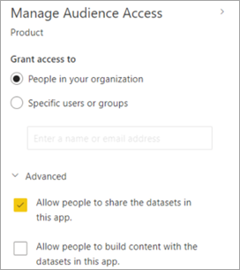 [Audience Access を管理する] ペインの [詳細設定] のスクリーンショット。