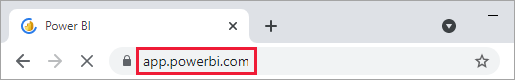 アドレス バーに Power BI の Web アドレスが表示されたブラウザーを示すスクリーンショット。