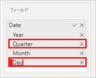 [日付の階層] から [日付] に変更しているときのスクリーンショット。