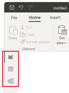 Screenshot of Power BI Desktop showing the Three Views panel.