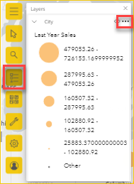 ArcGIS のレイヤー リストのスクリーンショット。[その他のオプション] メニューが表示されています。