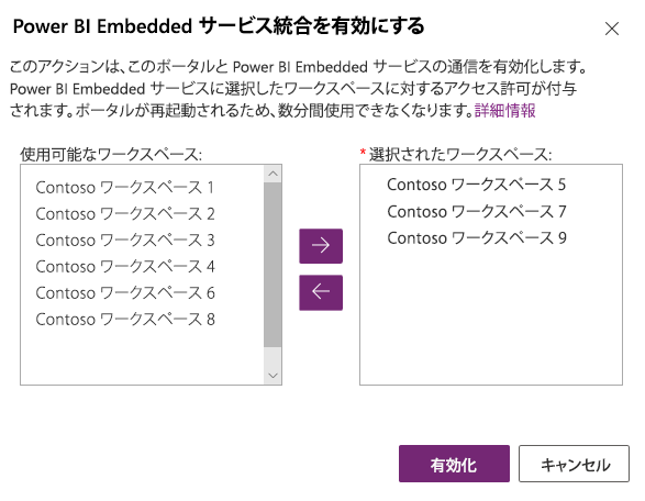 Power BI ワークスペースを選択します。