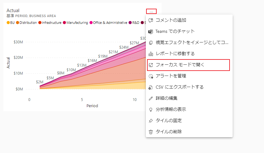 フォーカス モードで Power BI ダッシュボード タイルを開きます。