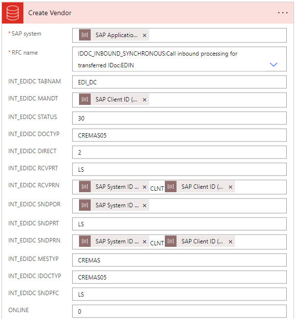 SAP ERP コネクタのアクションで環境変数を再利用する