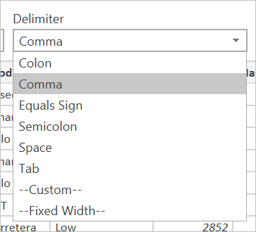 CSV ファイルの区切り記号の選択。