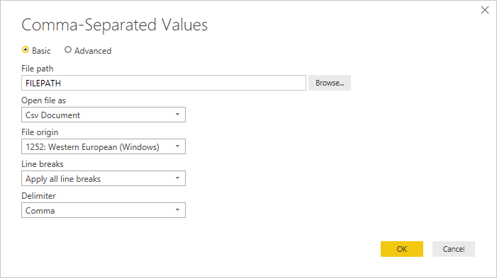 CSV ファイルにアクセスするクエリのソース ステップの編集。