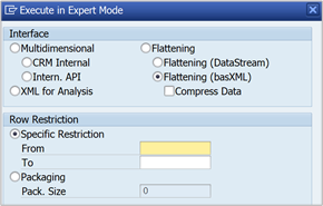 [Execute in Export mode]\(エクスポート モードでの実行\) で [Flattening]\(フラット化\) が選ばれていることを示します。