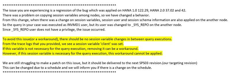 既知の問題に対する SAP の応答。