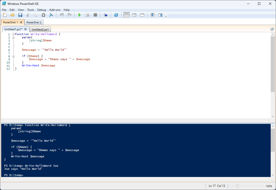 完全な ISE ウィンドウのスクリーンショット。