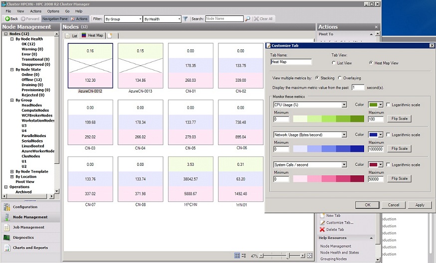 HPC Cluster Manager ヒート マップ ビューでノードを監視