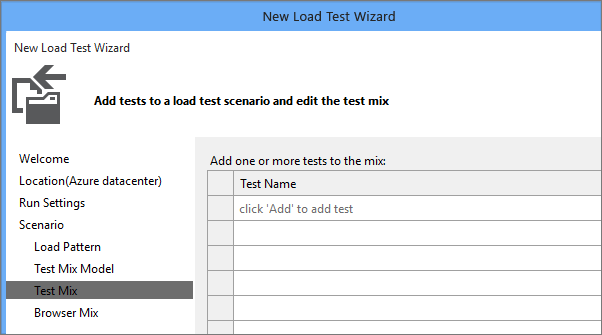 New Load Test Wizard - Test Mix page