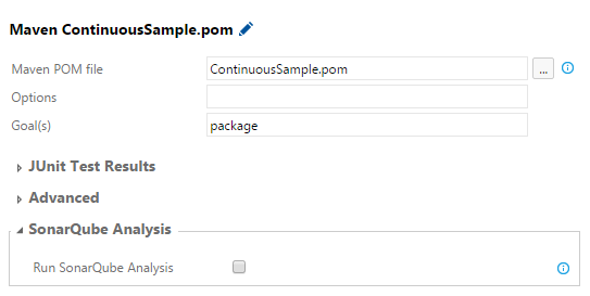 The SonarQube analysis option for Maven build tasks