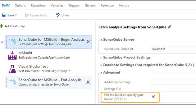 Configuring SonarQube quality gates for a build