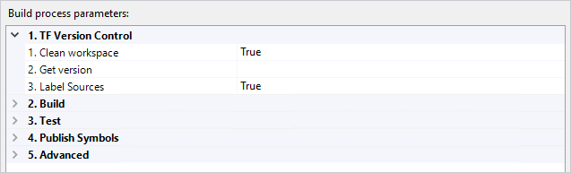 XAML source settings, TFVC.