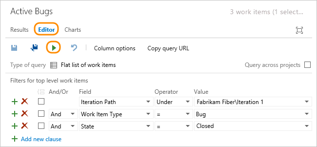 Web portal, Queries page, Editor view of a Flat List Query