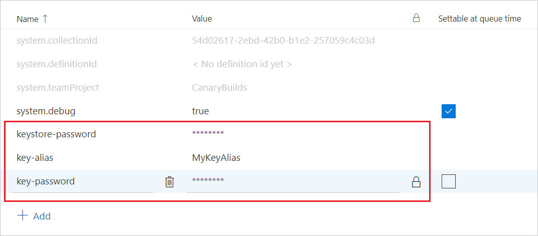 Android signing variables