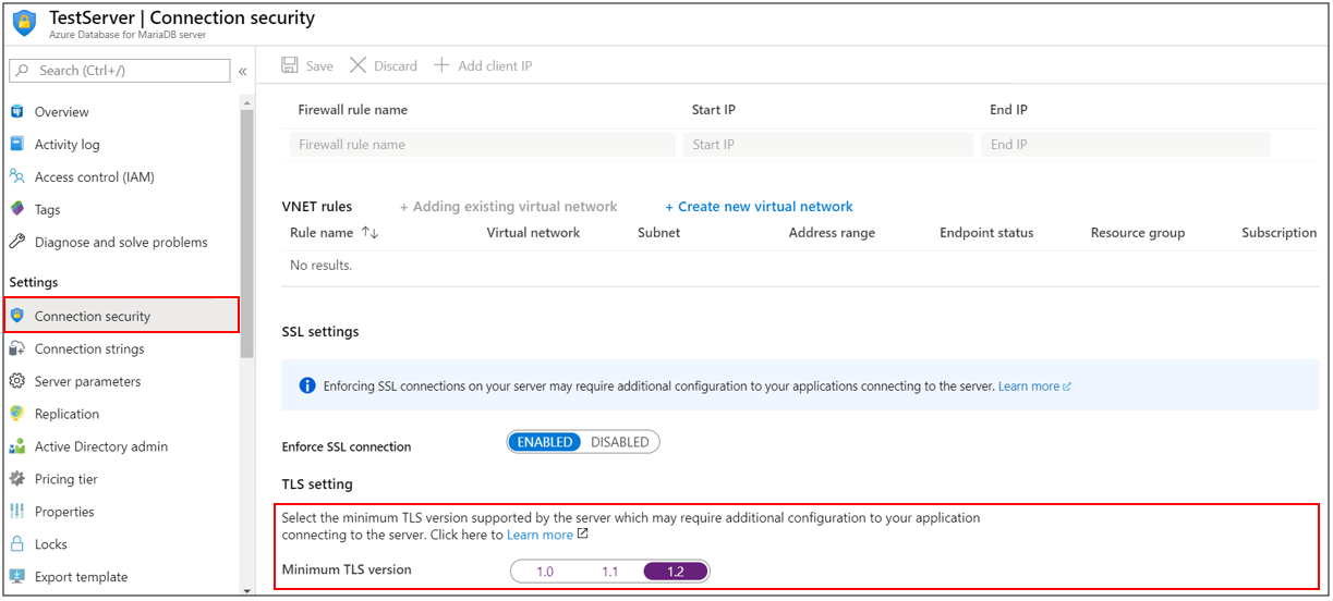 Azure Database for MariaDB TLS configuration