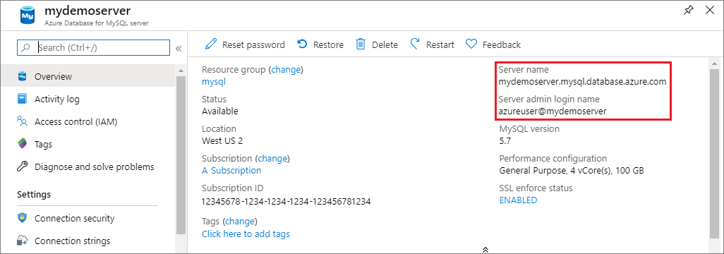 Azure Database for MySQL サーバー名 2