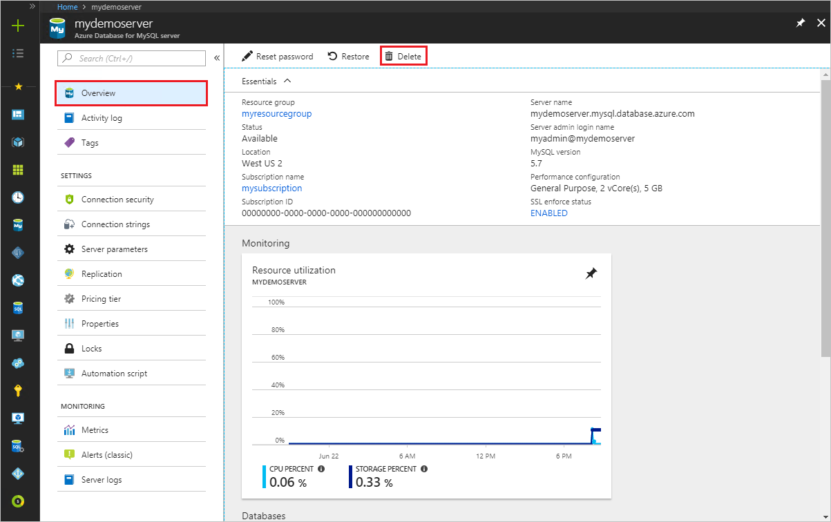 Azure Database for MySQL - マスターの削除