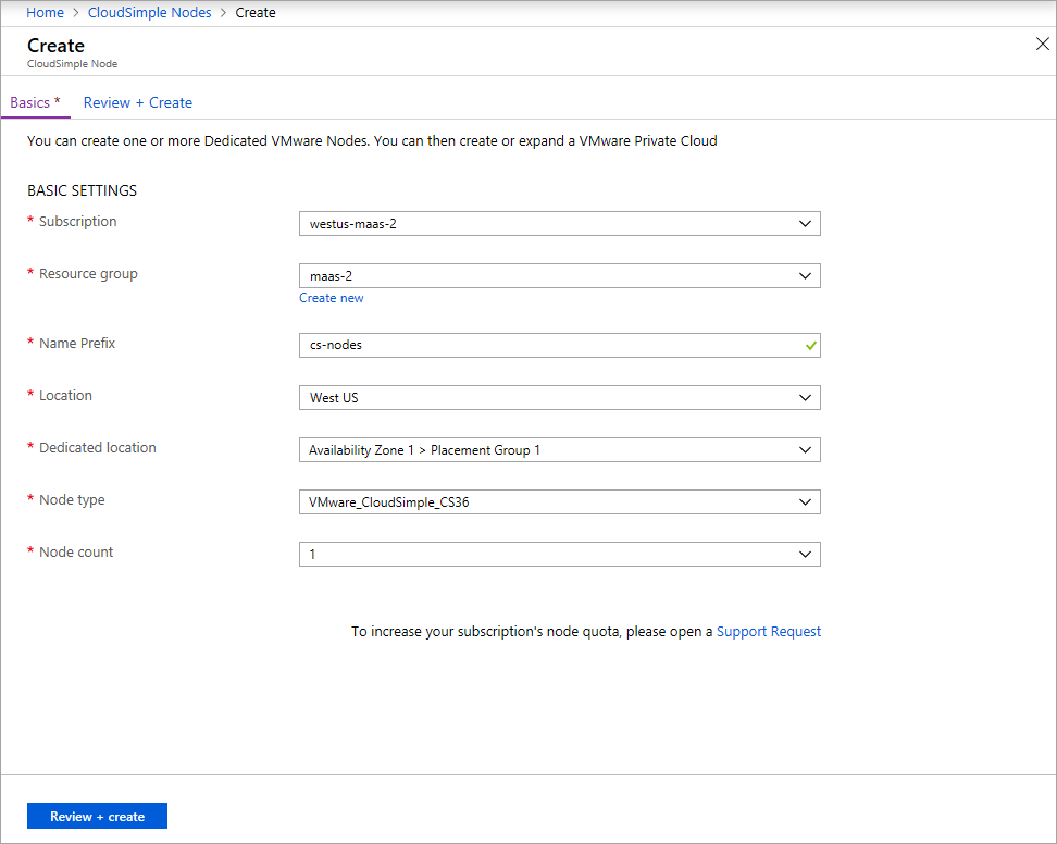 CloudSimple ノードを追加します。