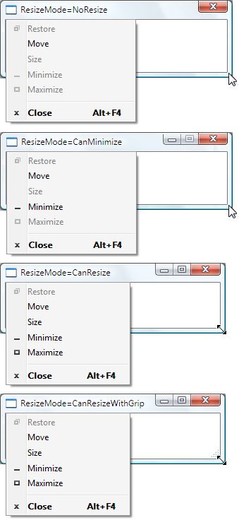 Window resize modes