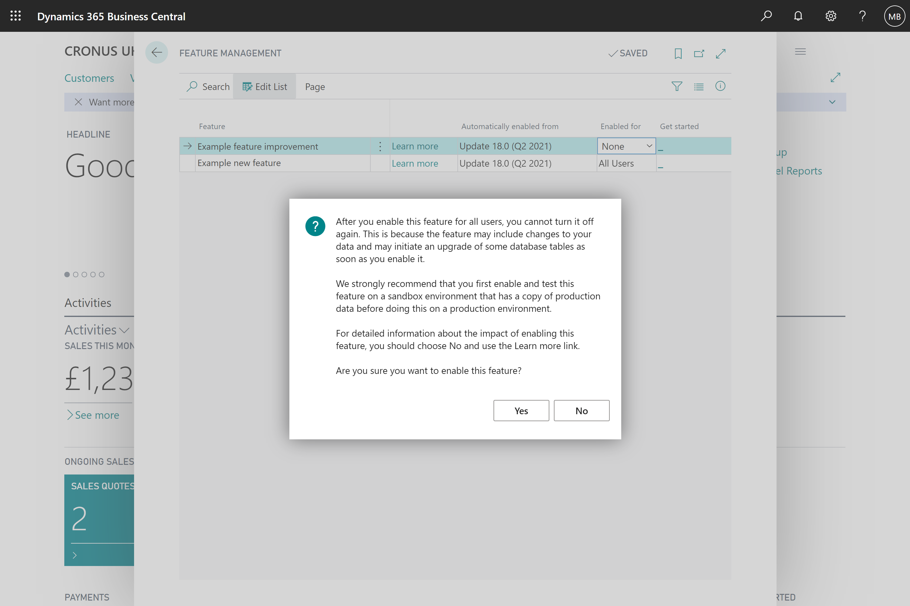 Irreversible features clearly indicate that administrators will not be able to turn them off again