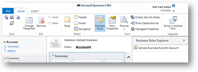 Dynamics CRM フォームの業務ルール