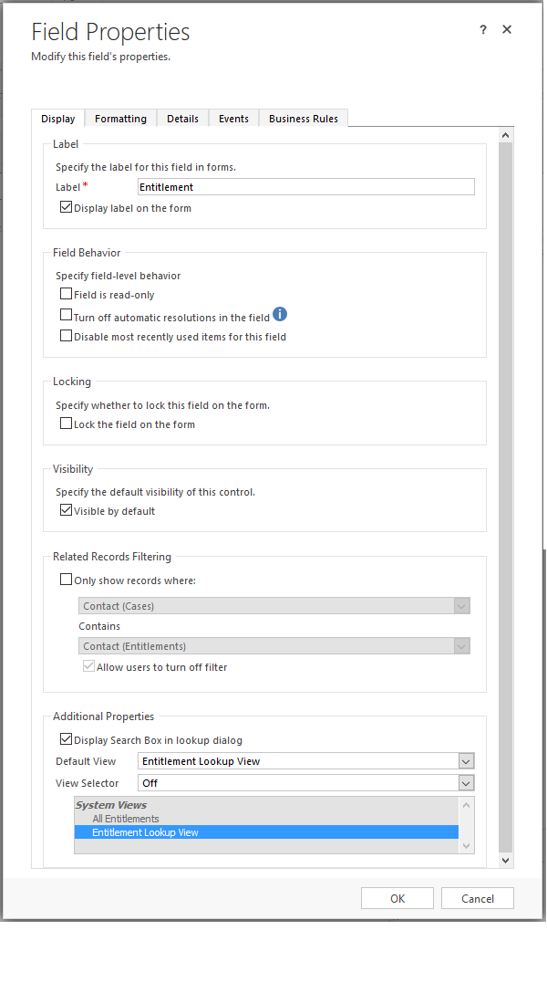 Set properties for lookup field