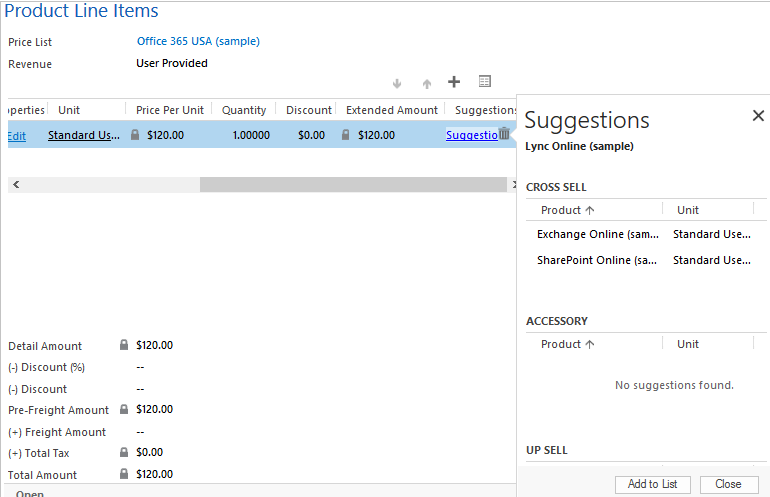 Dynamics 365 の営業案件における製品に関するご提案