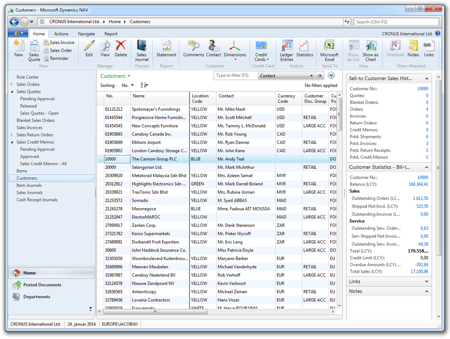 Main window showing list place of customers