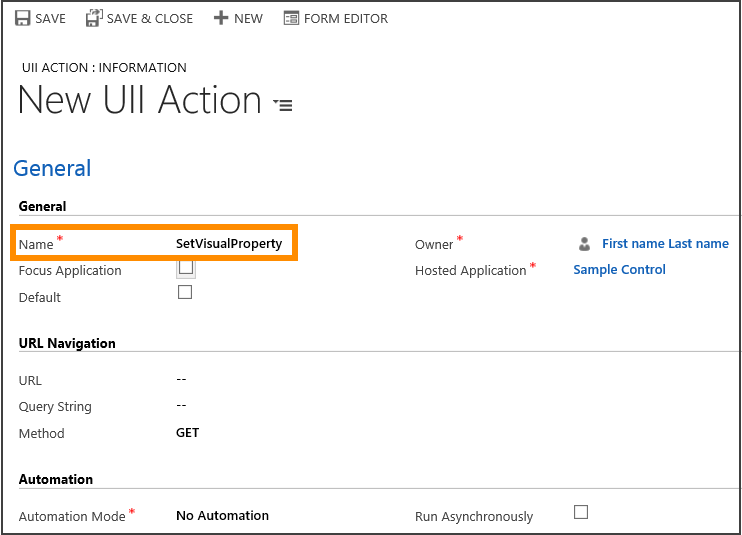 ホストされたコントロールにUIIアクションを追加する