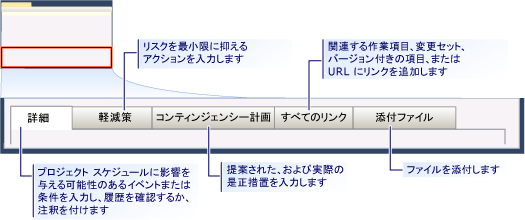 CMMI のリスク作業項目フォーム - タブ