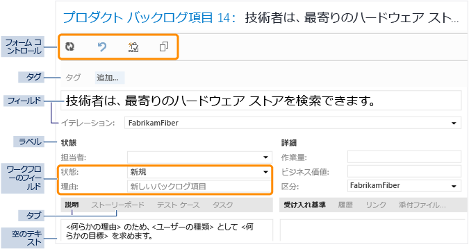 作業項目フォームの要素とコントロール