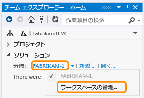 チーム エクスプローラーからのワークスペースの管理