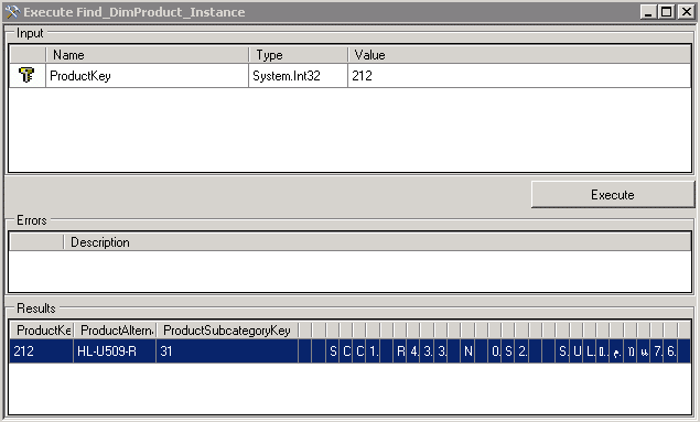 Find_DimProduct_Instance メソッドの結果