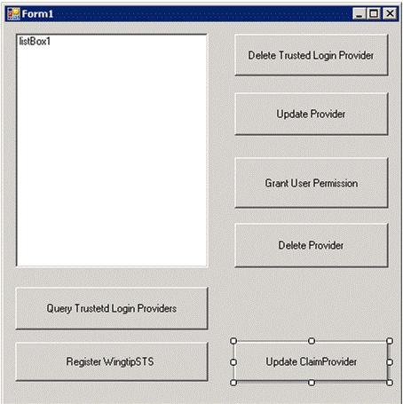 Form1 に [Update ClaimProvider] ボタンが表示されている