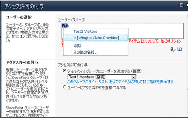 "it [Wingtip クレーム プロバイダー]" の選択