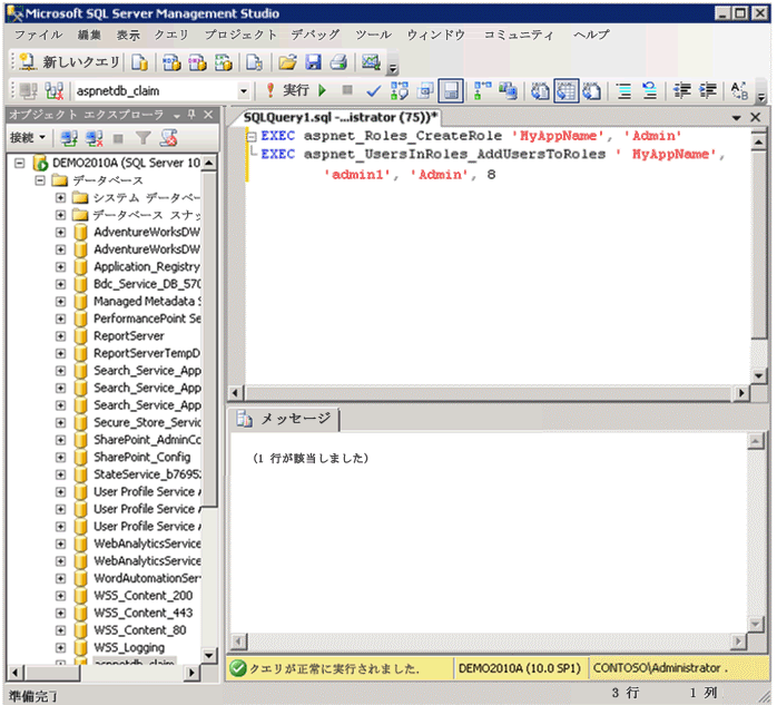 管理ロールへのユーザー admin1 の追加