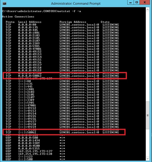 netstat を使用してポートを確認する。