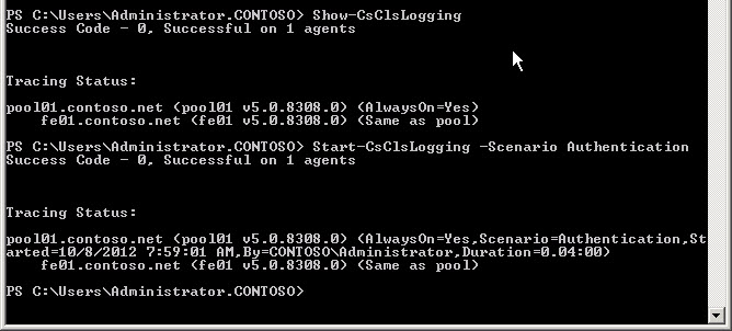 Start-CsClsLogging の実行。